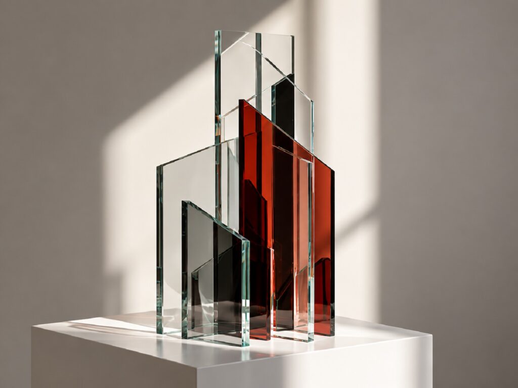 Sculpture contemporaine en verre plat — image provisoire de mise en page