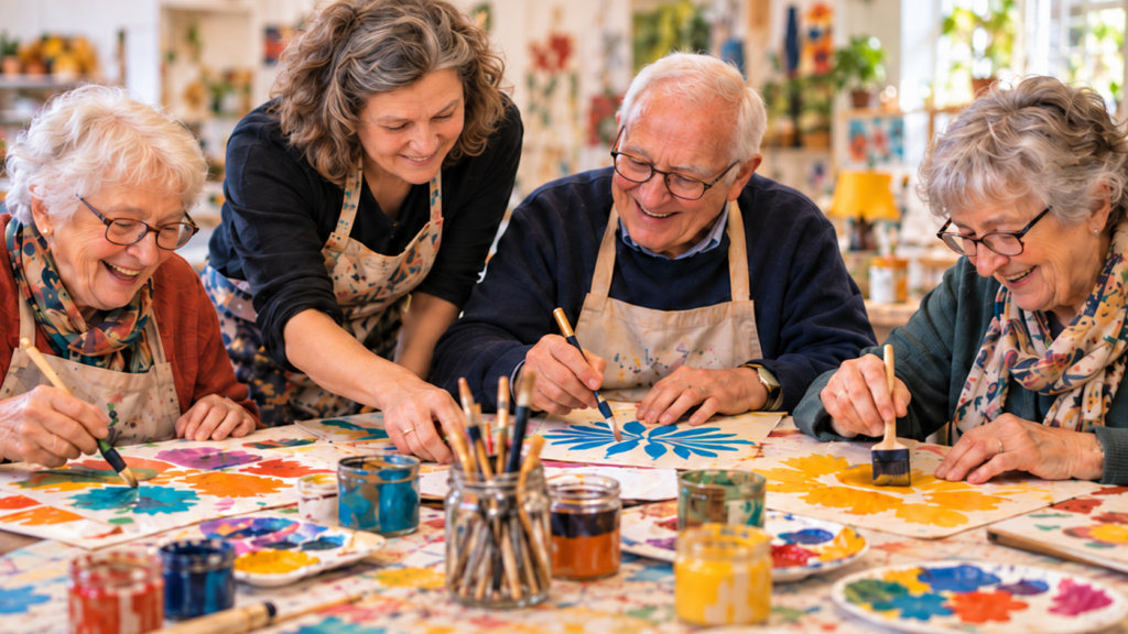 Atelier de peinture intergénérationnel, génération miladiou avec Carole Tournier