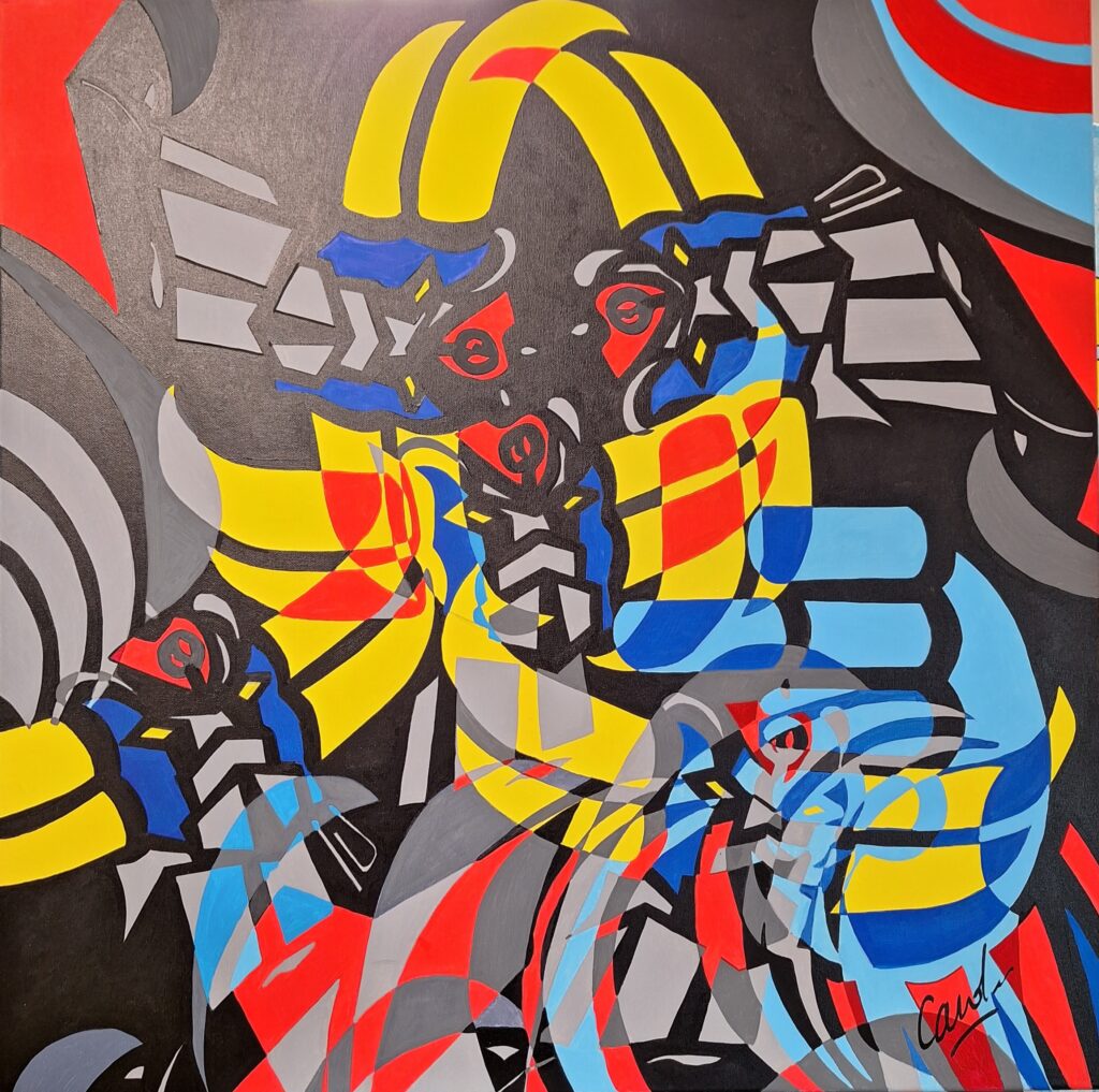 Goldorak dreams, tableau de Carole Tournier représentant goldorak plusieurs fois.
