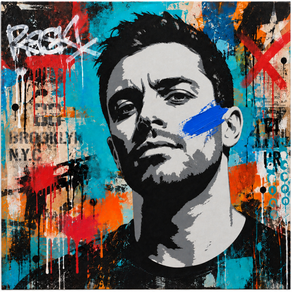 Portrait sur commande version street art au pochoir.