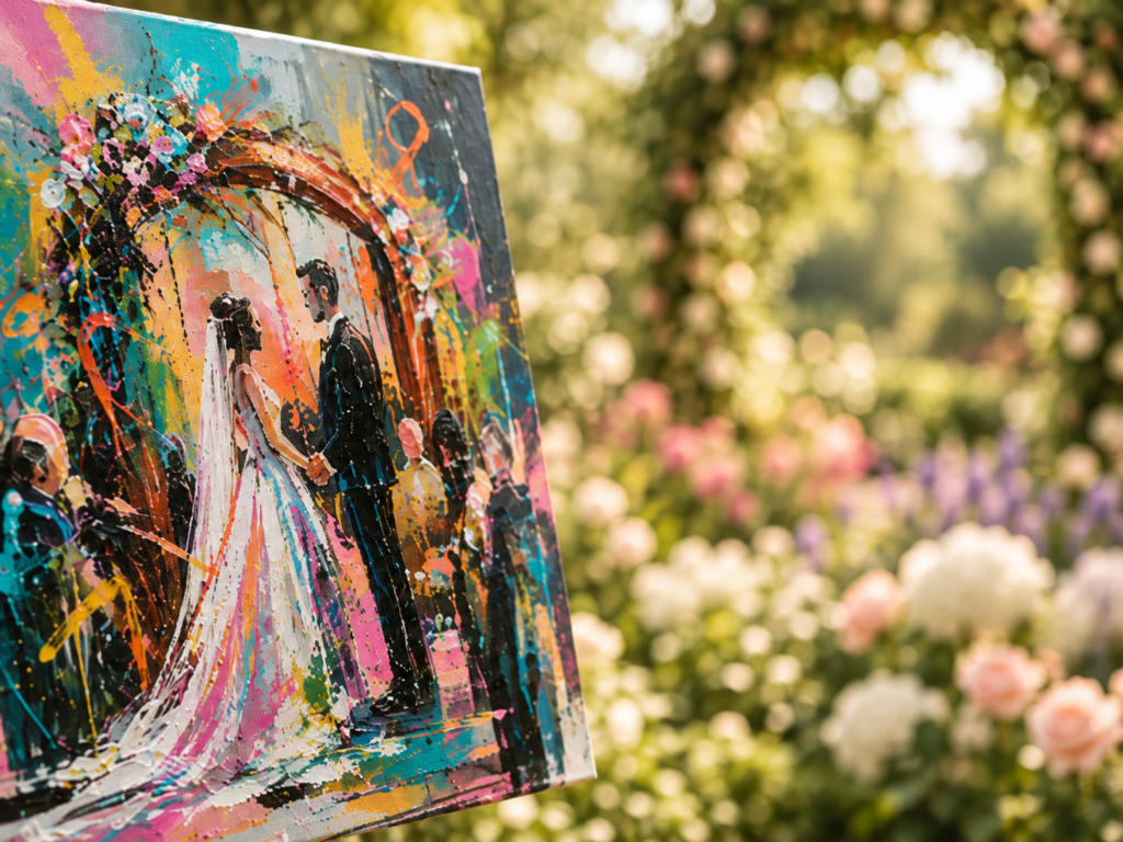 Peinture en direct pendant un mariage en Occitanie.