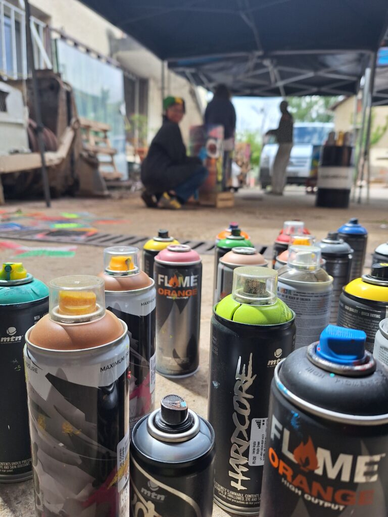 stage de peinture street art de Carole Tournier avec peinture acrylique et aérosol.