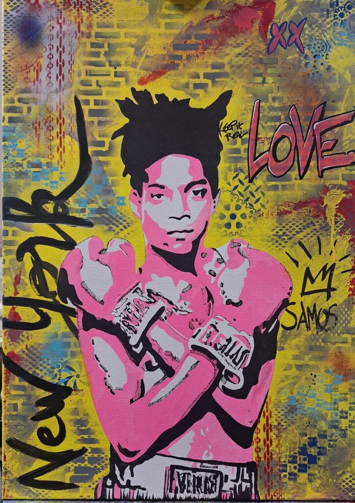 JMB, tableau de Carole Tournier, représentant une icone de l'art brut, Jean-Michel Basquiat.