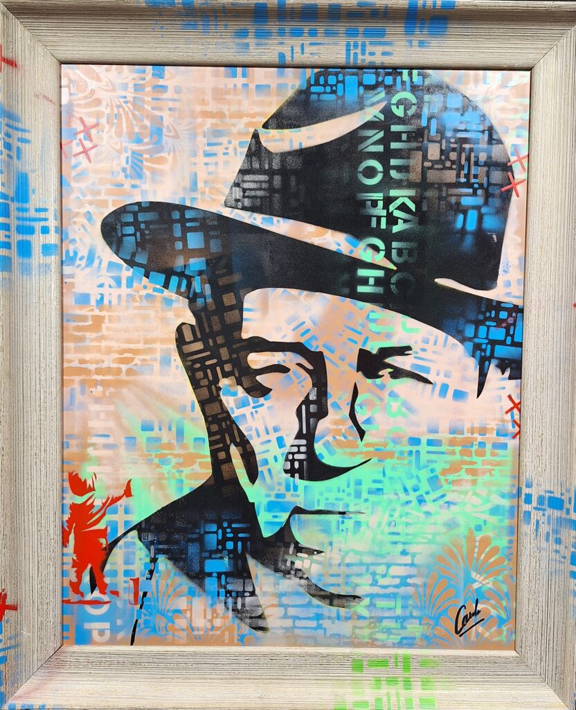 tableaux encadré de carole tournier représentant le portrait de Jean Gabin, avec le titre Je sais.